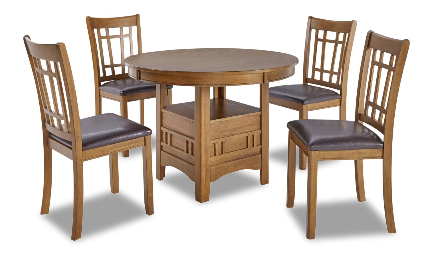 Dena 5pc Dining Set with Table & 4 Chairs, 42-60"W Extension, Round  - Oak Brown