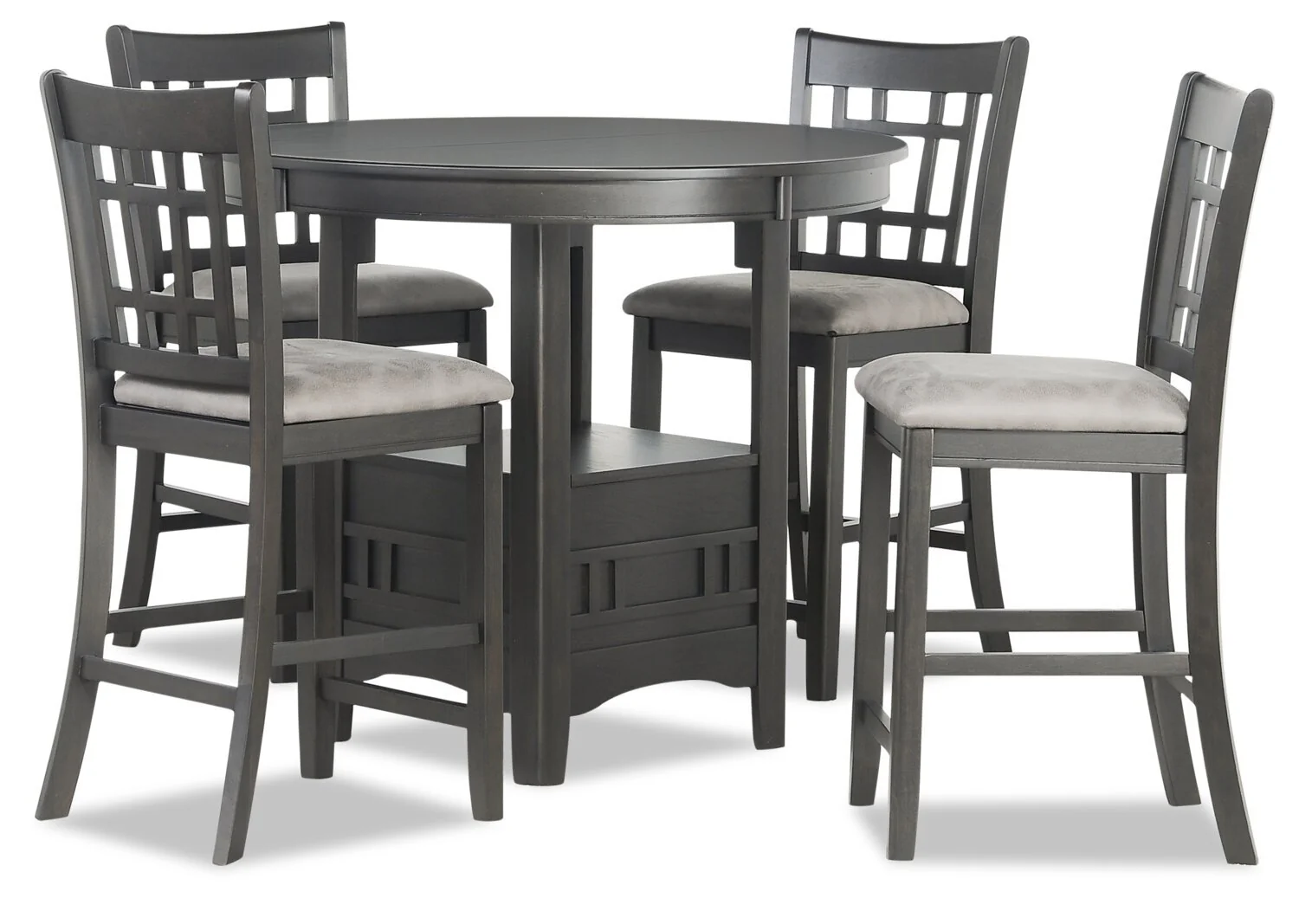 Dena 5pc Counter-Height Dining Set with Table & Chairs, 42-60"W Extension, Round  - Grey