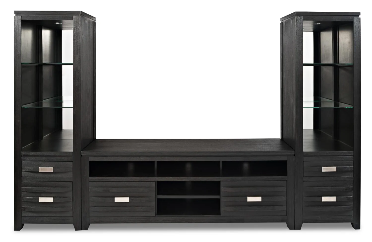 Bronx 104" 3-Piece Wall Unit Entertainment Centre with Storage & Cable Management for TVs up to 65"- Charcoal