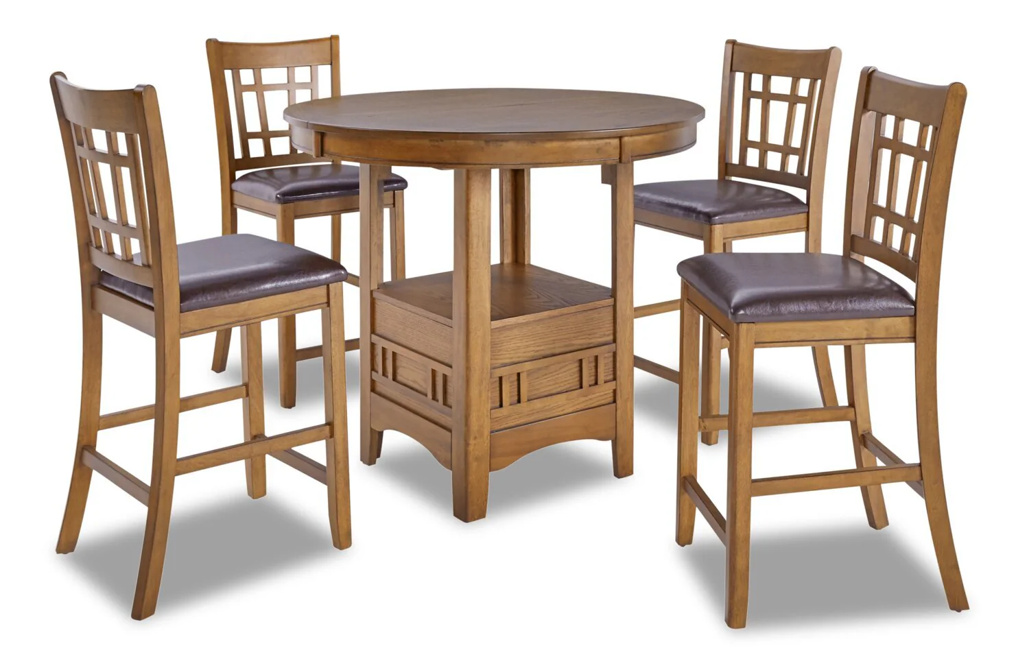 Dena 5pc Counter-Height Dining Set with Table & 4 Chairs, 42-60"W Extension, Round  - Oak Brown