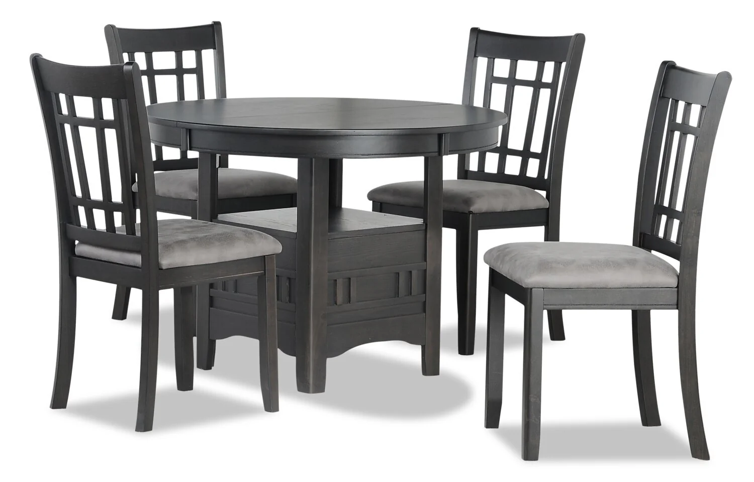 Dena 5pc Dining Set with Table & Chairs, 42-60"W Extension, Round  - Grey