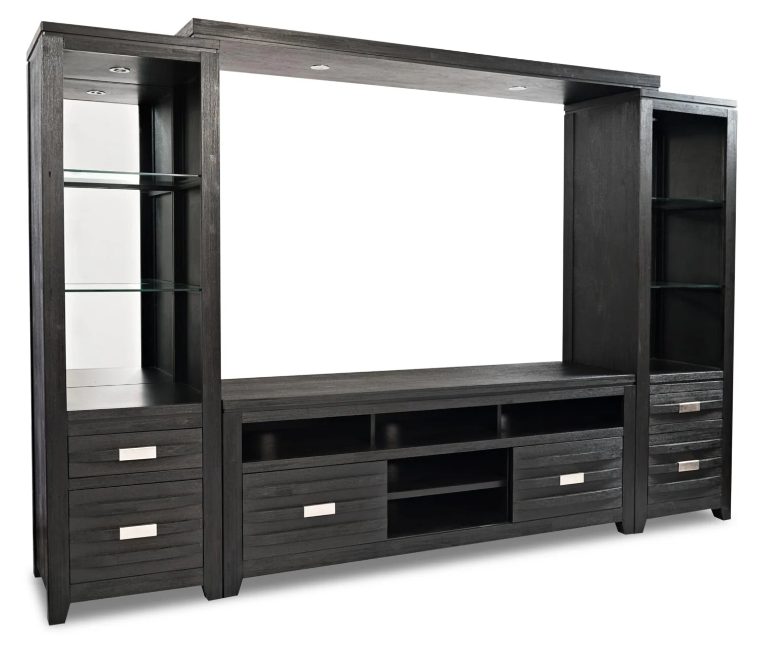 Bronx 94" 4-Piece Wall Unit Entertainment Centre with Storage & Cable Management for TVs up to 55"- Charcoal