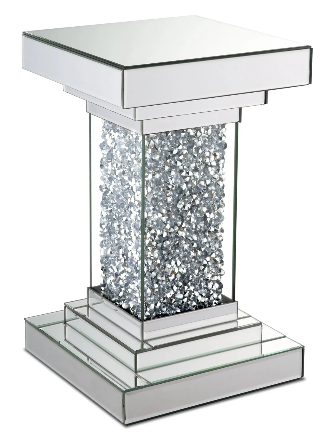 Luna 12" Mirrored Accent Table with Crystals - Silver