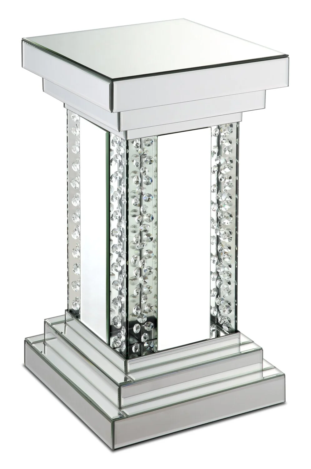 Lisa 12" Mirrored Accent Table with Crystals - Silver