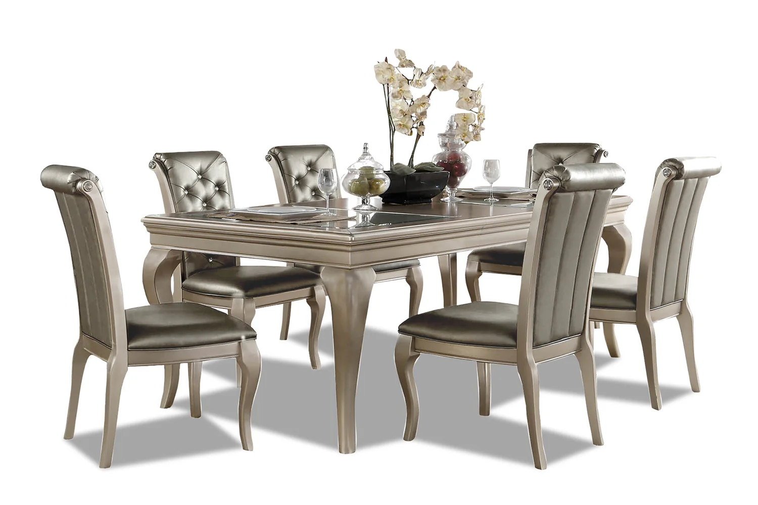 Diva 7pc Dining Set with Table & 6 Chairs, 66-84"W Extension - Silver Grey