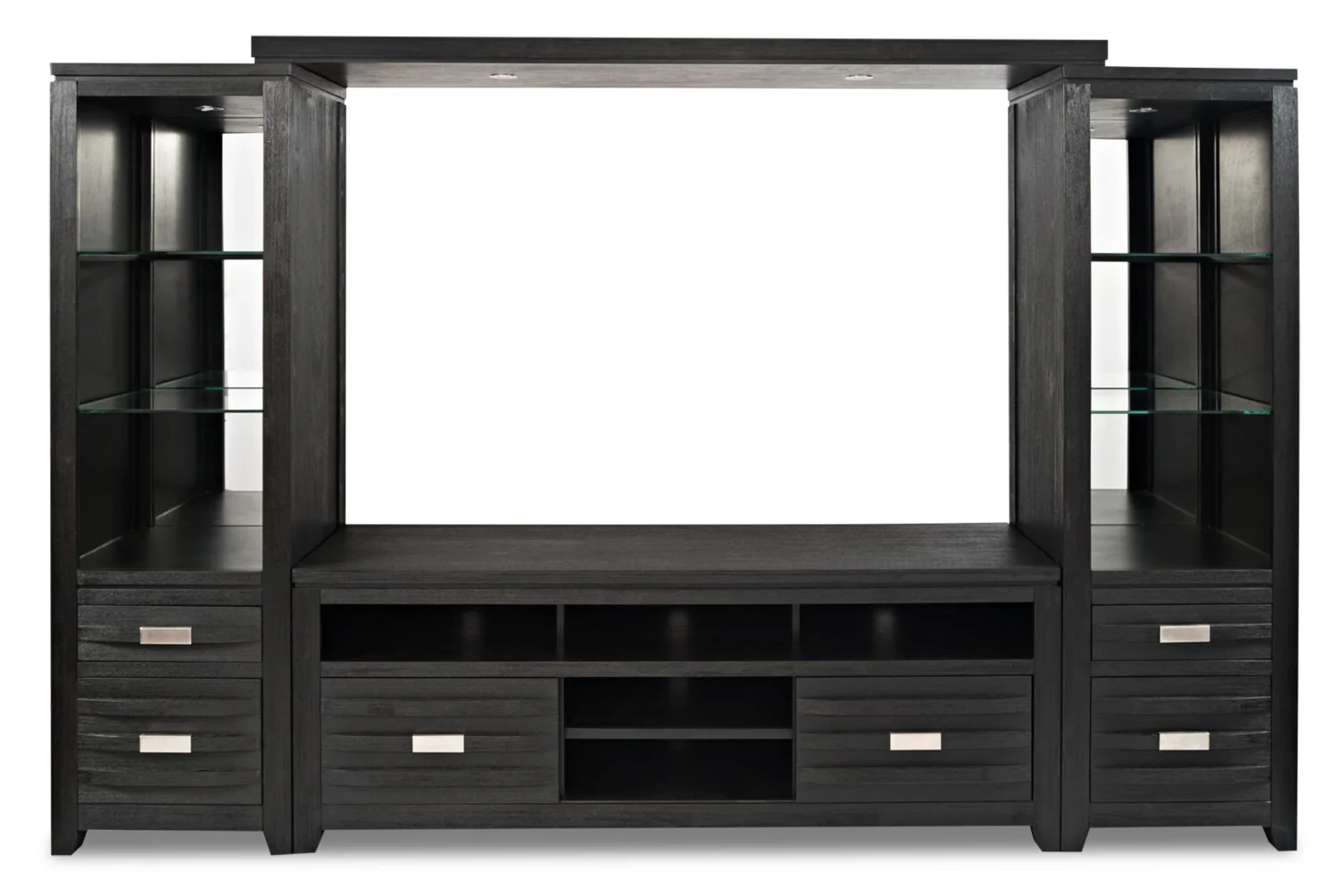Bronx 114" 4-Piece Wall Unit Entertainment Centre with Storage & Cable Management for TVs up to 80"- Charcoal