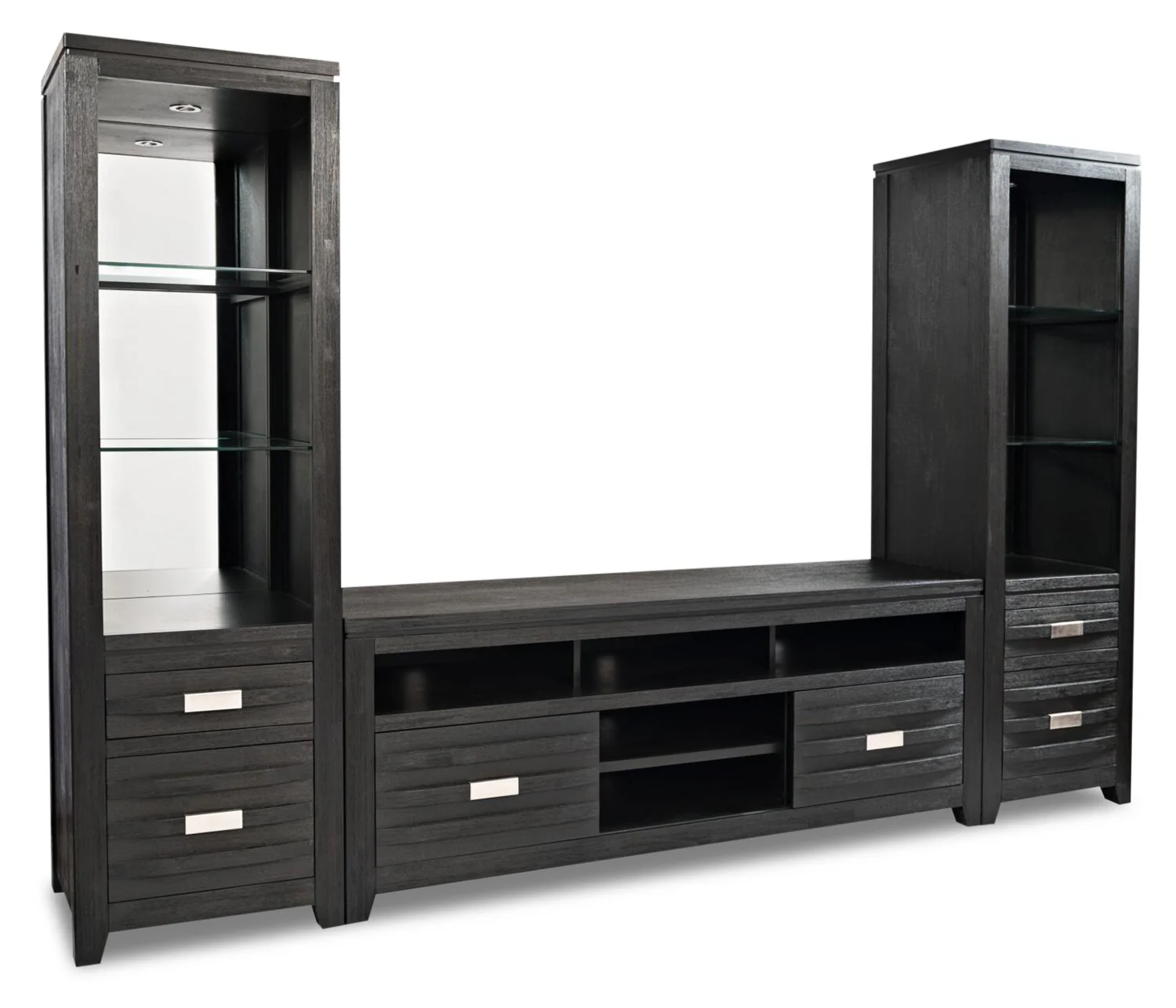 Bronx 114" 3-Piece Wall Unit Entertainment Centre with Storage & Cable Management for TVs up to 80"- Charcoal