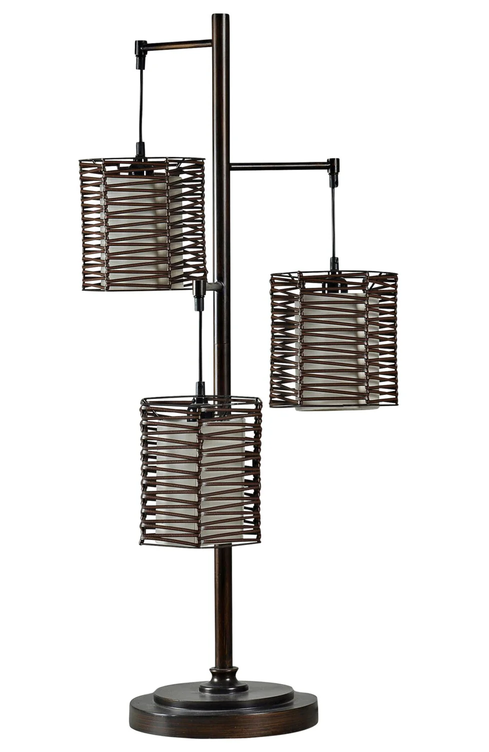 Harlon 37.5" Antiqued-Bronze with Rattan Shades 3 Light Table Lamp
