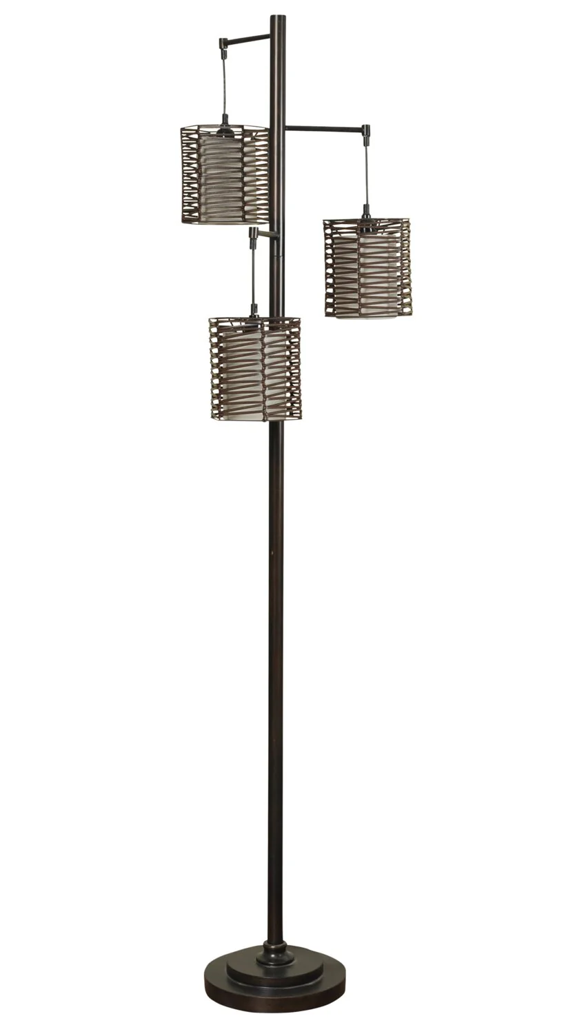 Harlon 71.5" Antiqued-Bronze with Rattan Shades 3 Light Floor Lamp