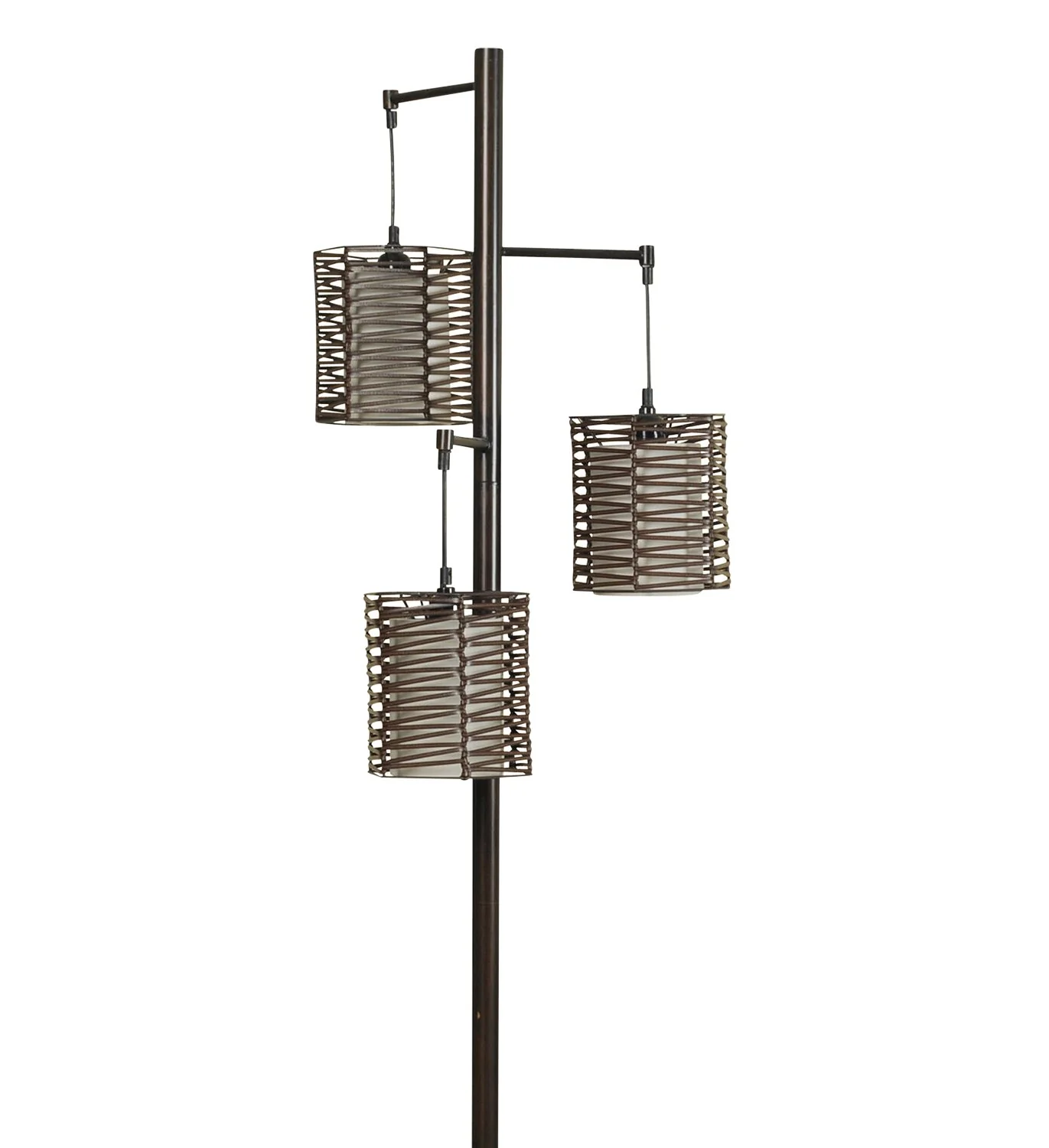 Harlon 71.5" Antiqued-Bronze with Rattan Shades 3 Light Floor Lamp