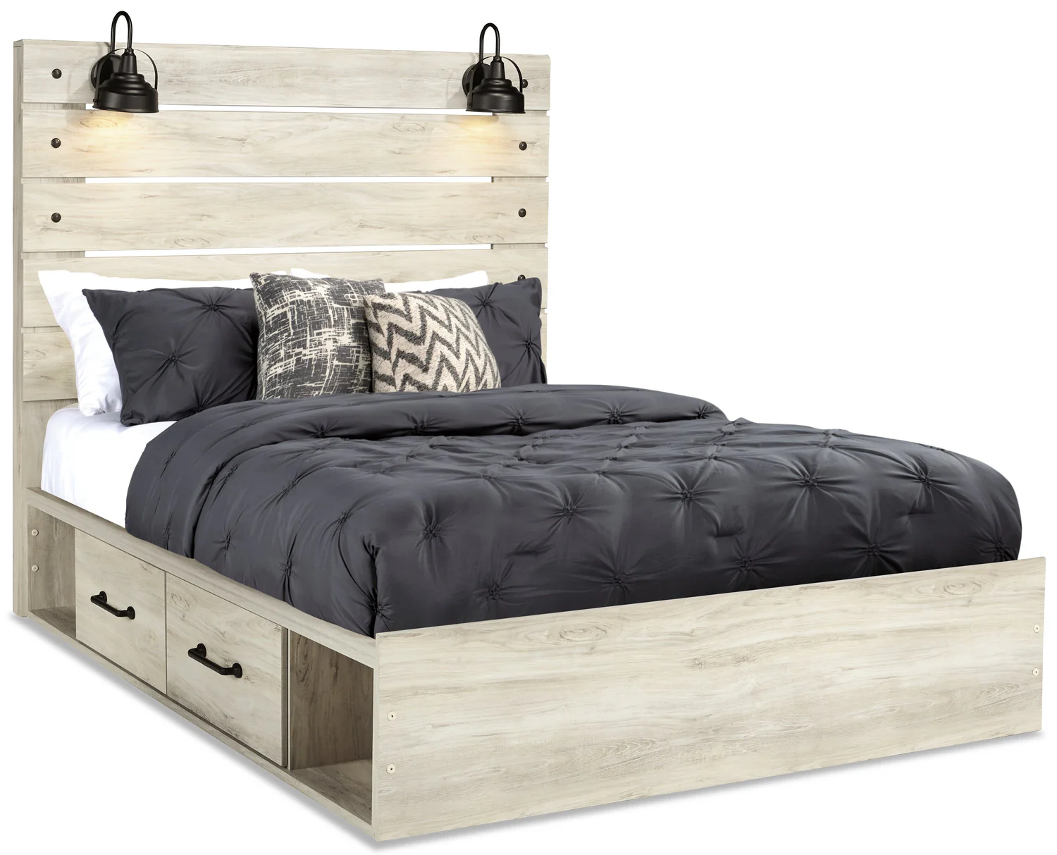 Abby Platform Side Storage Bed with LED Lights & USB Ports, White - Queen Size
