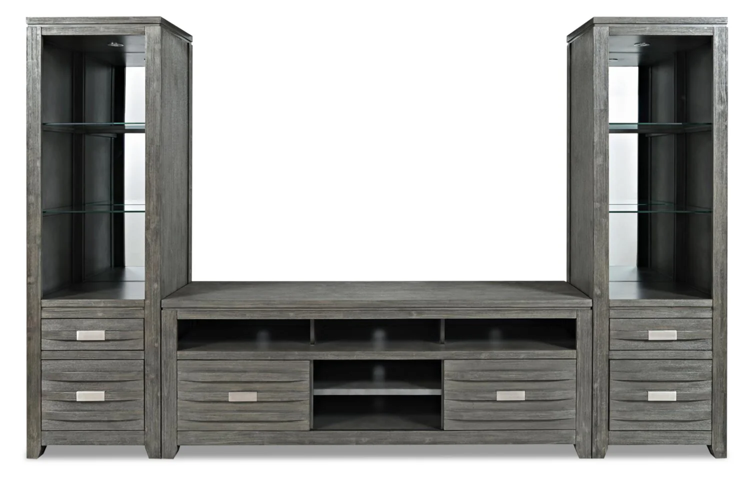 Bronx 104" 3-Piece Wall Unit Entertainment Centre with Storage and Cable Management for TVs up to 65"- Grey