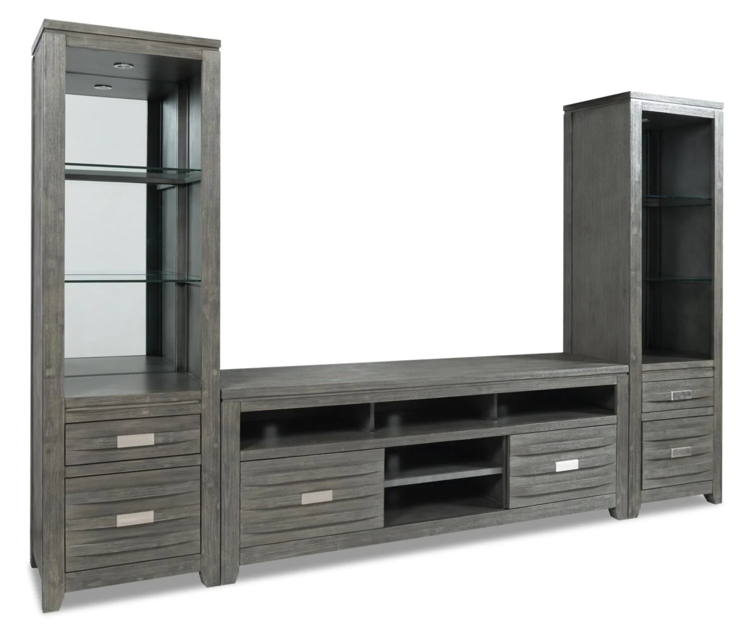 Bronx 114" 3-Piece Wall Unit Entertainment Centre with Storage and Cable Management for TVs up to 80"- Grey