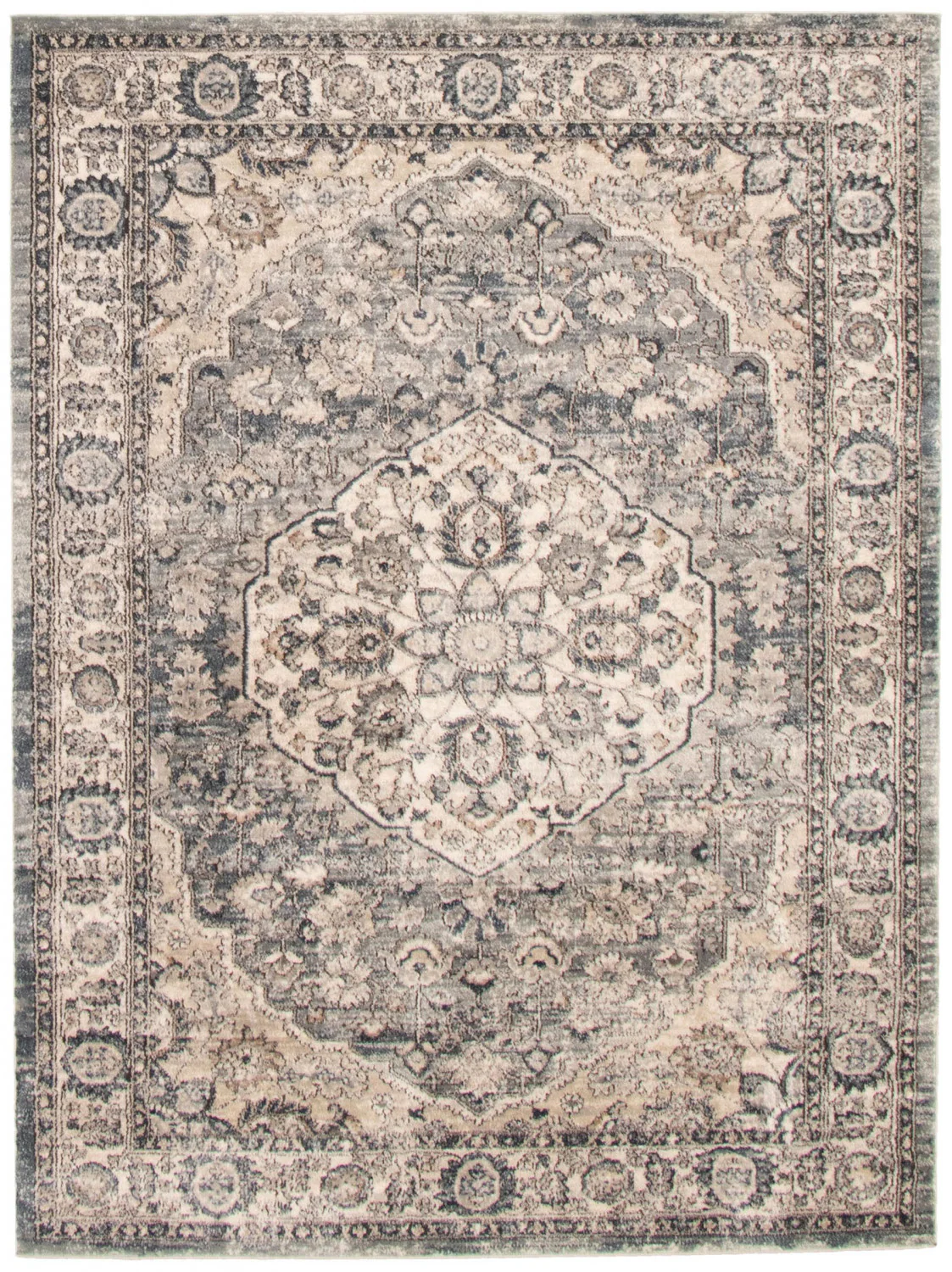 Octavian Tabriz Blue-Ivory Area Rug - 6'7" x 9'6"